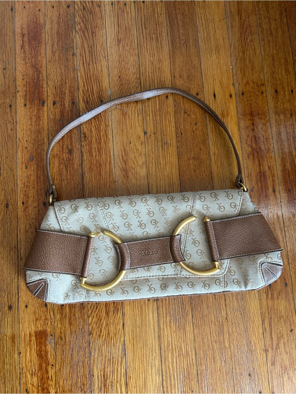 Vintage Y2K XOXO Monogram Shoulder Bag Tan Brown Buckle